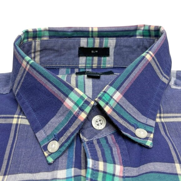 J CREW Blue‎ Summer Plaid Button Collar Long Sleeve Slim Fit Shirt - Picture 3 of 8